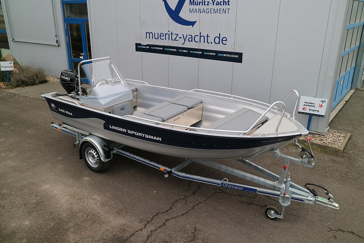 Dieses Bild zeigt unser Aluboot Linder Sportsman 445 Max inkl. Garmin 9" GPS - Seitenansicht