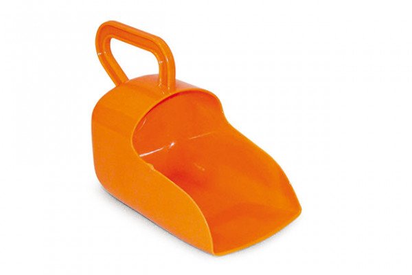 Dieses Bild zeigt eine orange Schöpfkelle aus Kunststoff.